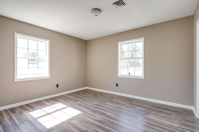 empty room featuring plenty of natural light and light hardwood / wood-style floors