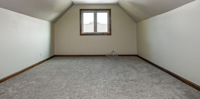 additional living space with vaulted ceiling and carpet flooring