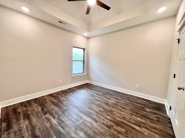 60 Ables Way, Ringgold, GA 30736 - empty room with a ceiling fan, dark wood finished floors, recessed lighting, baseboards, and a tray ceiling