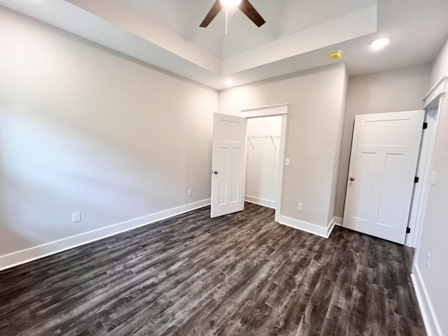 60 Ables Way, Ringgold, GA 30736 - unfurnished bedroom featuring dark wood finished floors, baseboards, a closet, ceiling fan, and recessed lighting