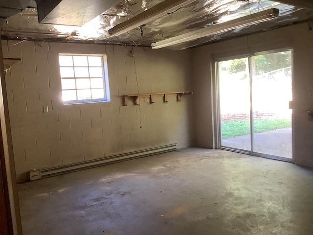 basement featuring a baseboard radiator