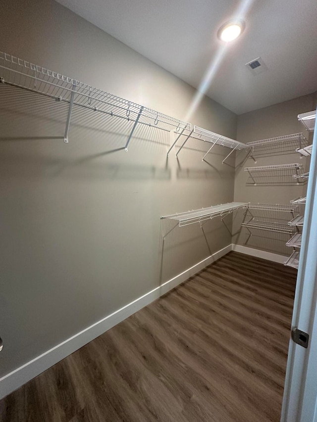 walk in closet featuring dark hardwood / wood-style floors