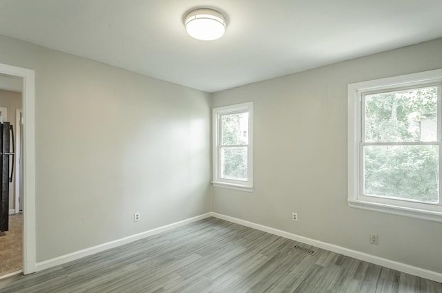 spare room with light hardwood / wood-style floors and a healthy amount of sunlight