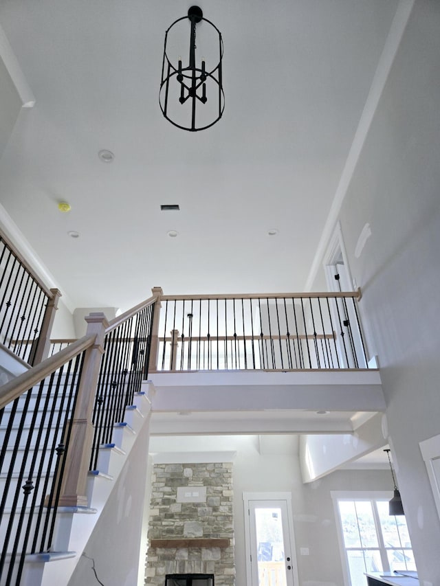 stairs with a high ceiling