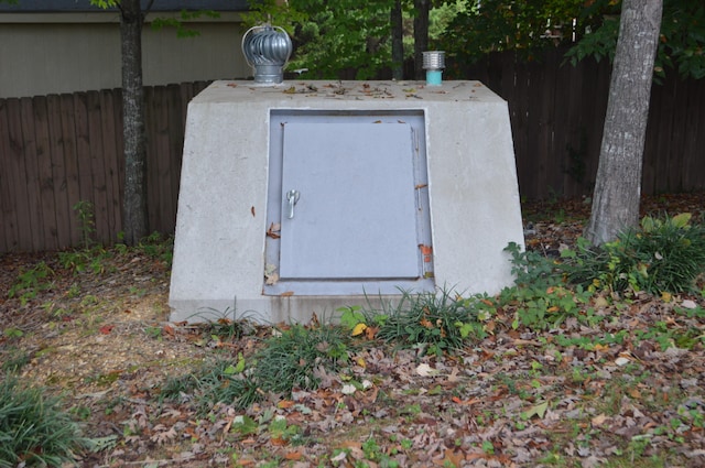 view of storm shelter