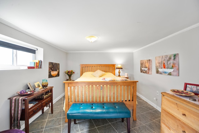 tiled bedroom with crown molding