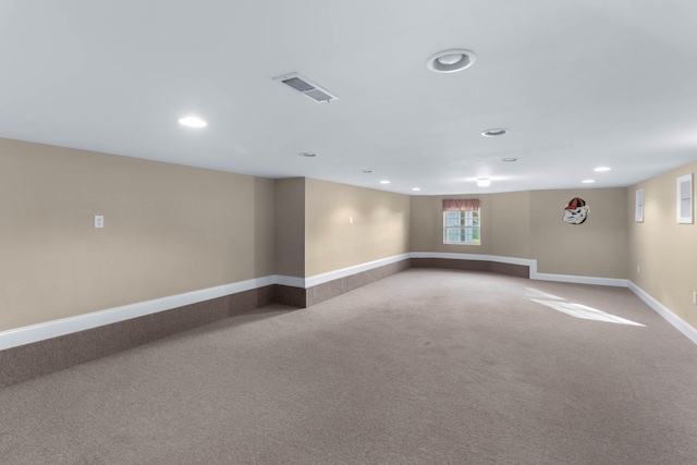 basement with carpet flooring