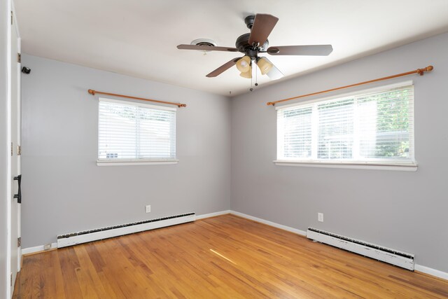 spare room with plenty of natural light, light hardwood / wood-style floors, and baseboard heating