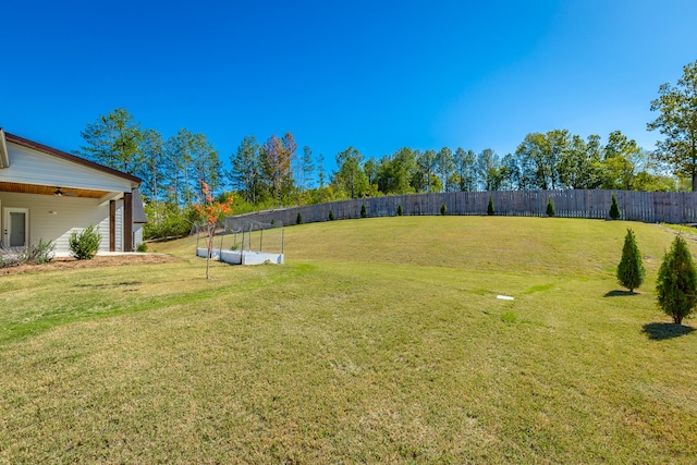 view of yard featuring ceiling fan