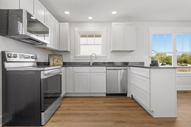 kitchen featuring white cabinets, stainless steel appliances, and a healthy amount of sunlight