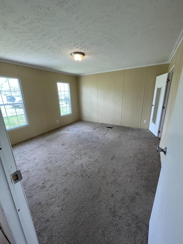 spare room with carpet and a textured ceiling