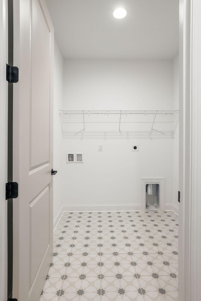 washroom with electric dryer hookup and hookup for a washing machine