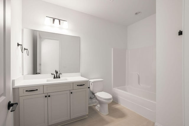 full bathroom with tile patterned flooring, vanity, toilet, and shower / washtub combination