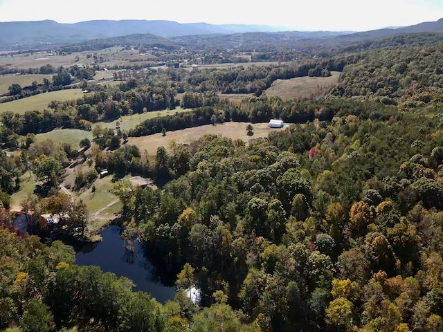 birds eye view of property with a water and mountain view