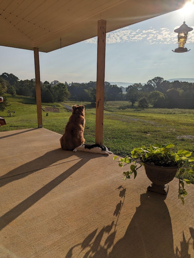 view of patio / terrace featuring a rural view