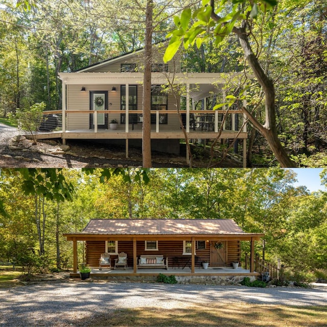 view of front of property featuring ceiling fan and covered porch