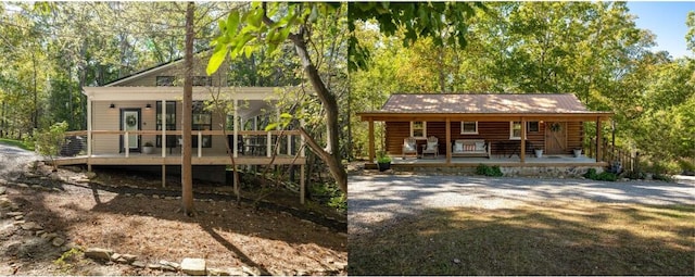 view of front of home featuring a deck and a porch