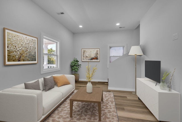 living room with hardwood / wood-style flooring