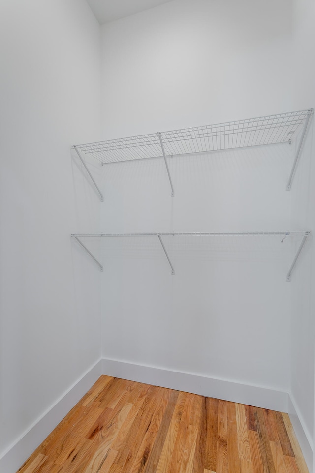 walk in closet with hardwood / wood-style floors