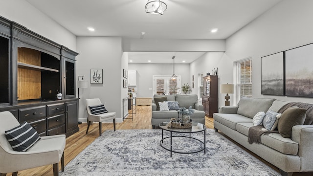 living room with hardwood / wood-style flooring