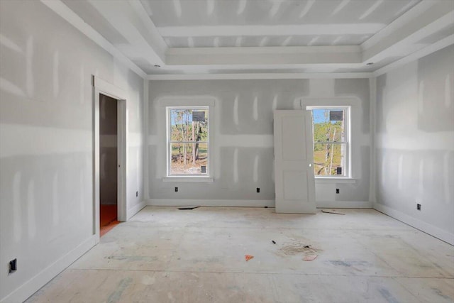 empty room with a raised ceiling