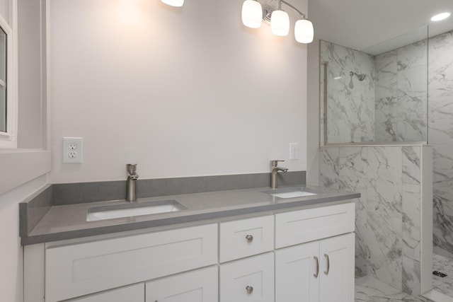 4011 Patton Edwards Dr, Chattanooga, TN 37412 - full bathroom featuring marble finish floors, a marble finish shower, double vanity, and recessed lighting