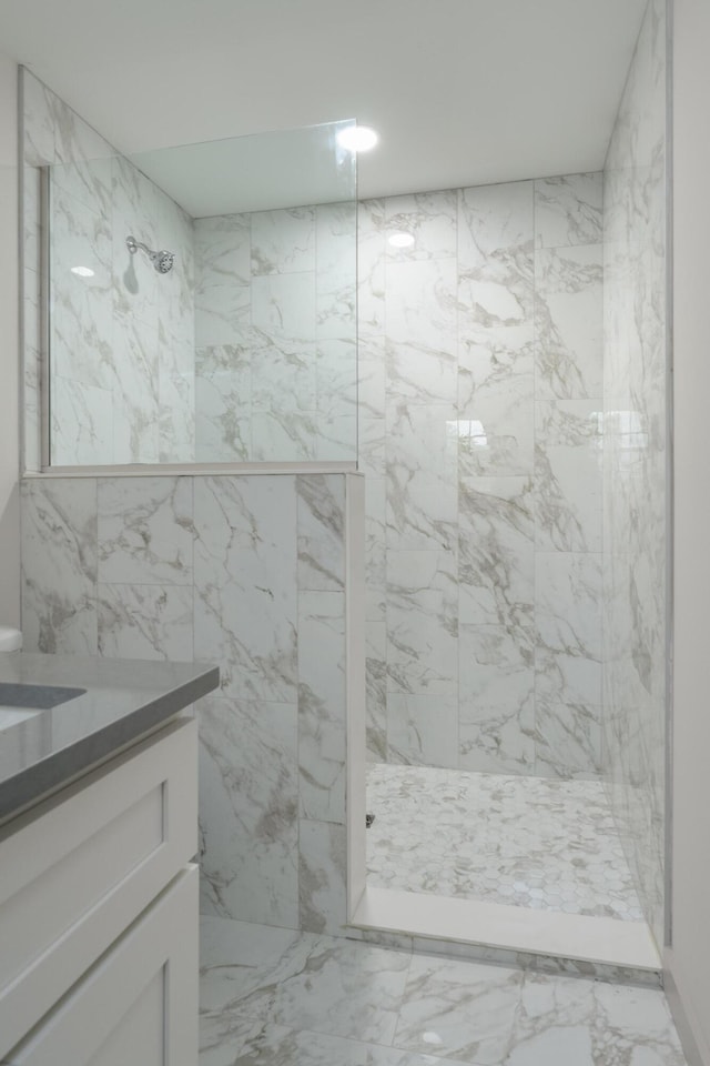 4011 Patton Edwards Dr, Chattanooga, TN 37412 - bathroom featuring a marble finish shower, vanity, and marble finish floors