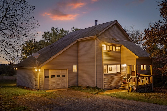 exterior space with a garage