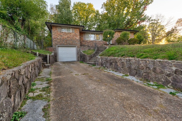 exterior space with a garage