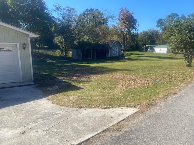 view of yard featuring a shed