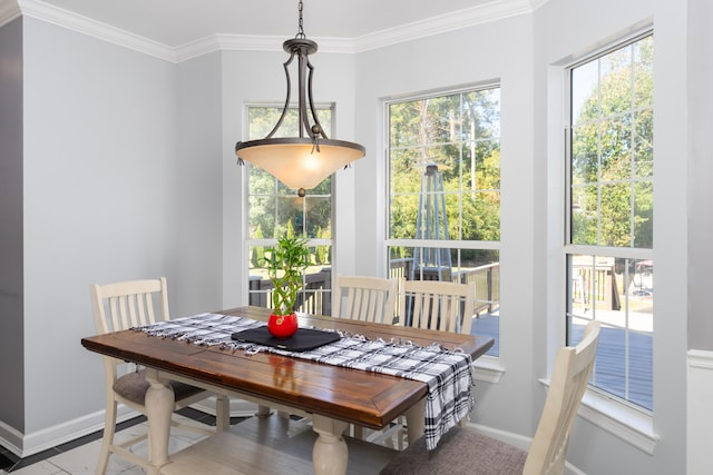 dining room with ornamental molding