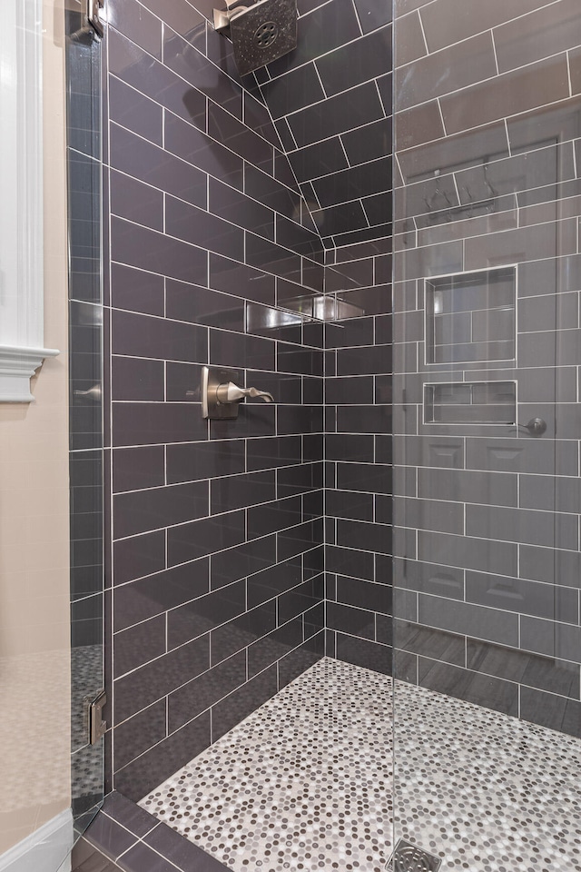 bathroom featuring a shower with shower door