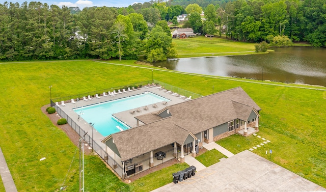 aerial view with a water view