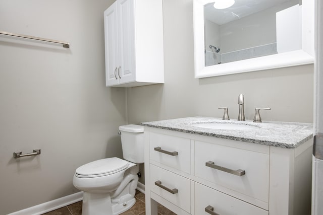 bathroom with vanity, toilet, and tile patterned flooring