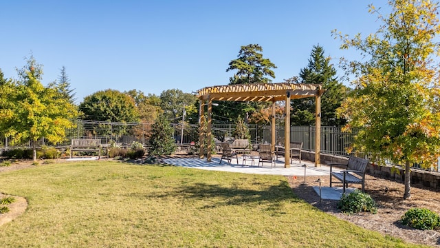 view of yard featuring a patio area and a pergola