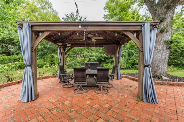 view of patio with a gazebo and area for grilling