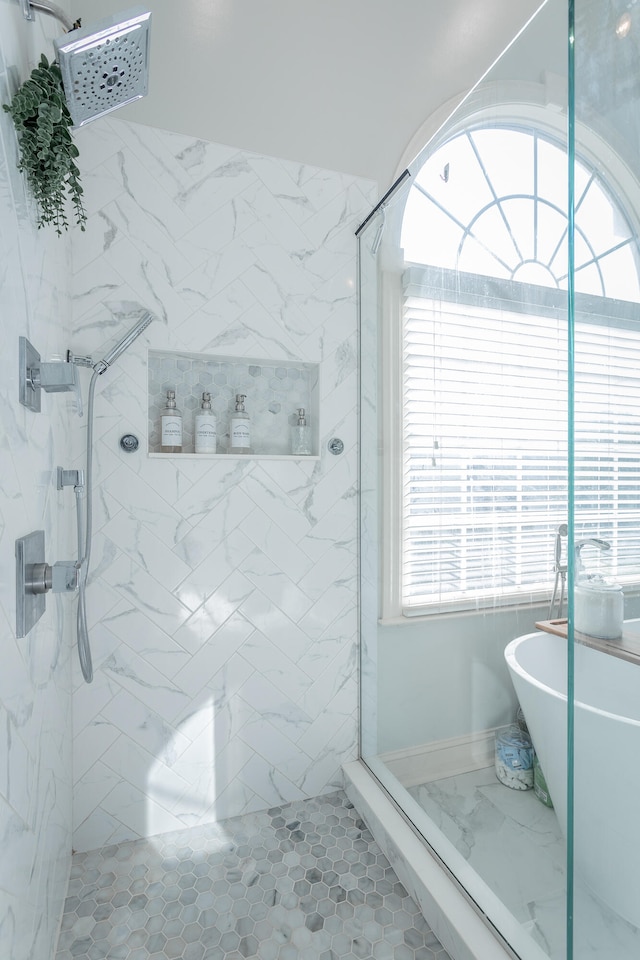 bathroom with independent shower and bath