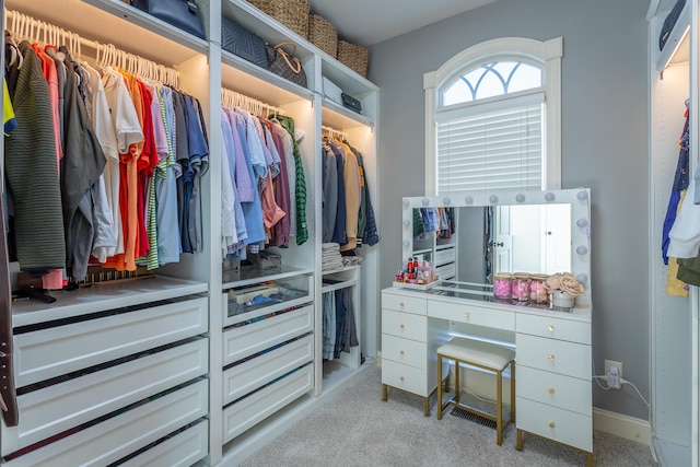 spacious closet with light carpet