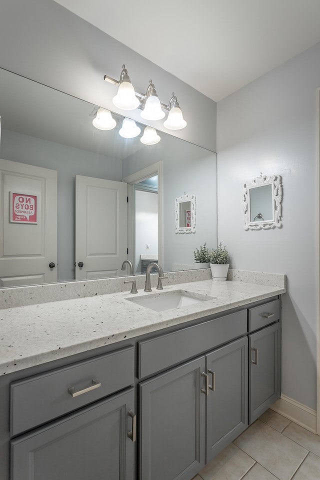 bathroom with vanity and tile patterned floors