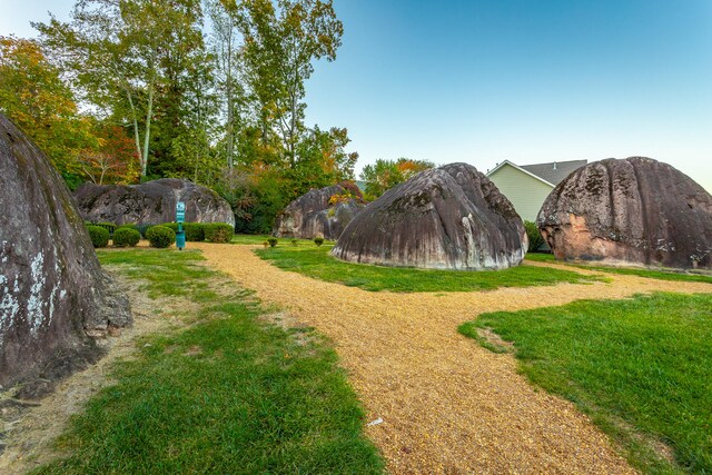 view of property's community featuring a lawn