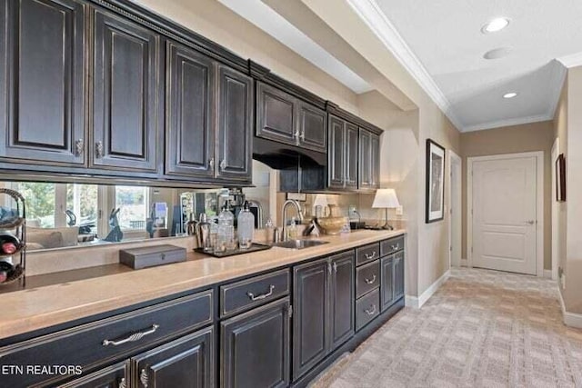 kitchen featuring ornamental molding and sink