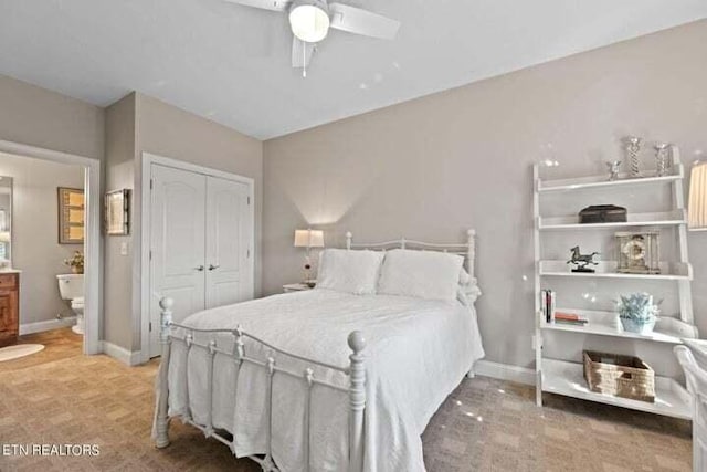 bedroom with a closet and ceiling fan