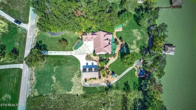 aerial view featuring a water view