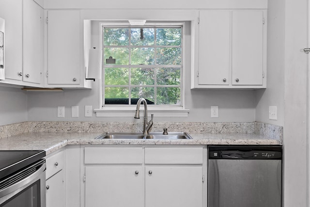 kitchen featuring white cabinetry, dishwasher, and sink