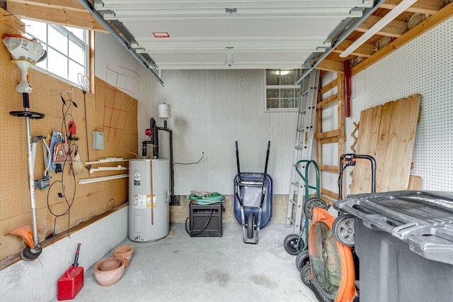 garage with electric water heater