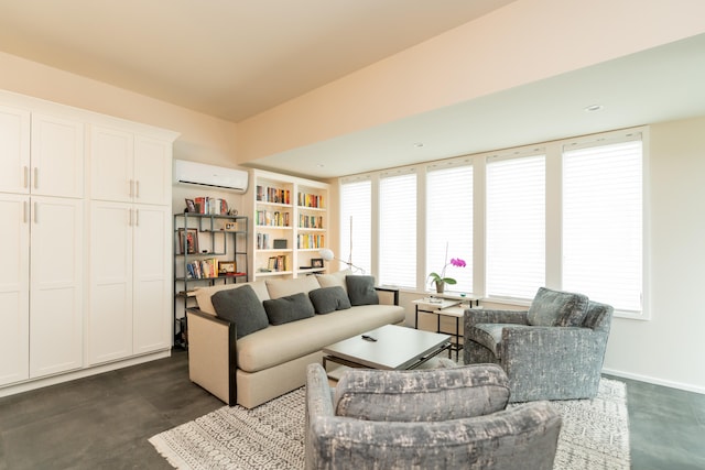 living room with a healthy amount of sunlight and a wall mounted air conditioner