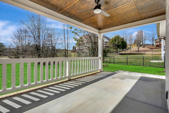 view of patio featuring ceiling fan