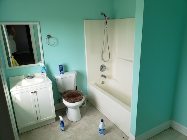 full bathroom featuring vanity, shower / bathing tub combination, toilet, and tile patterned floors