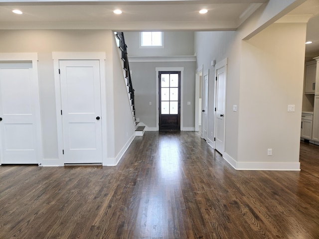 foyer featuring dark wood-type flooring