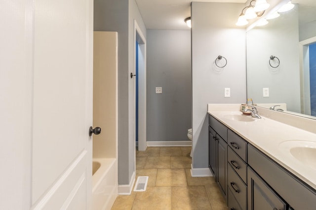 bathroom featuring tile patterned flooring, vanity, and toilet